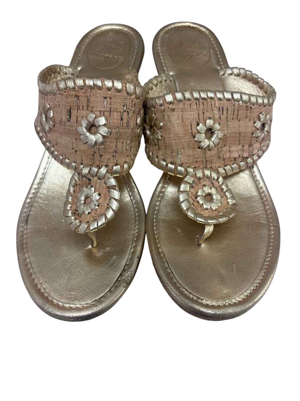 Jack Rogers Marbella Metallic Gold Cork-Trim Thong Sandals